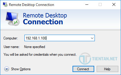 nhập địa chỉ IP remote Desktop
