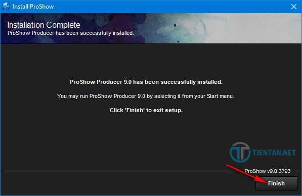 Click vào Finish để hoàn thành quá trình cài phần mềm Proshow Producer 9.0.3769 trên máy tính 