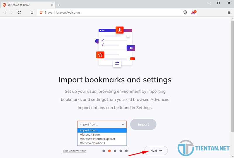 Import bookmark và setting từ trình duyệt cũ sang Brave